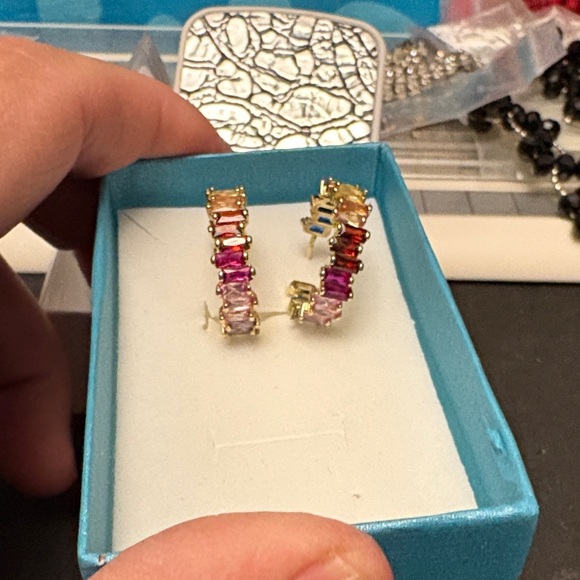 Vibrant Gold Plated Multicolor Hoop Earrings - Picture 4 of 11